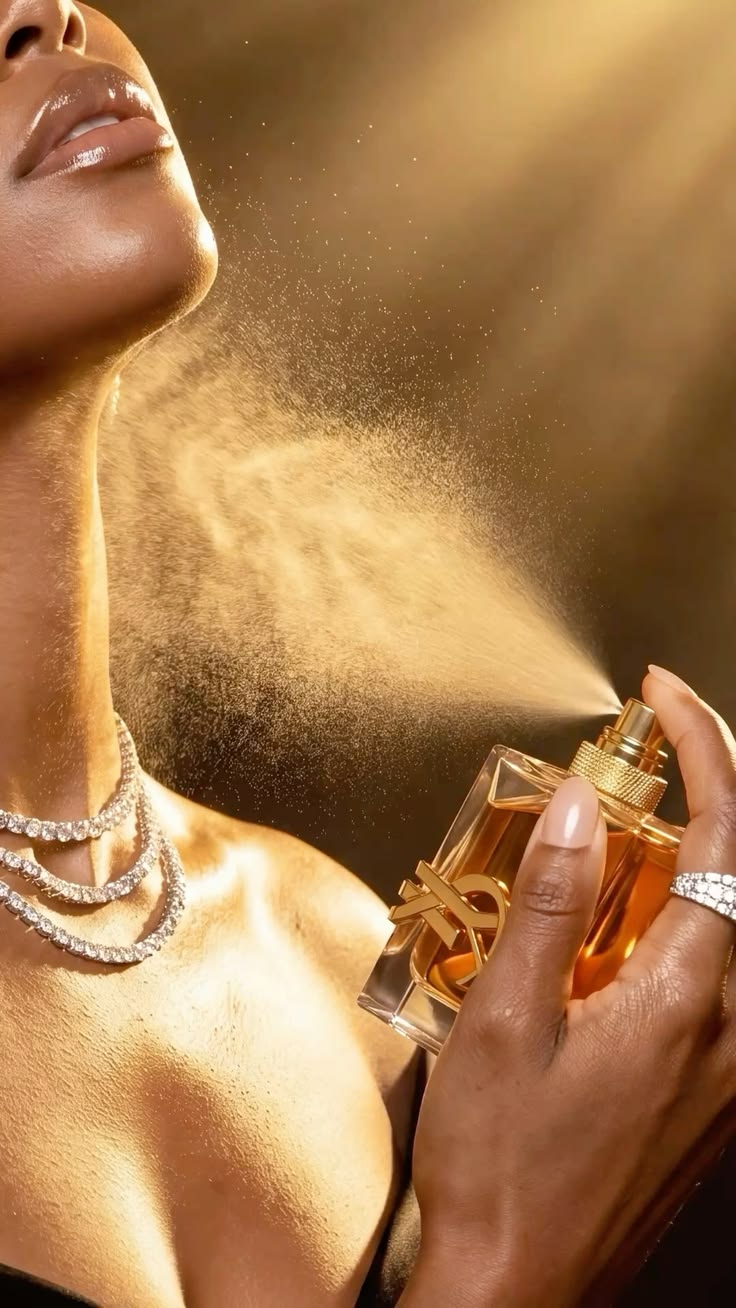 Luxury perfume bottle with amber light and oud wood